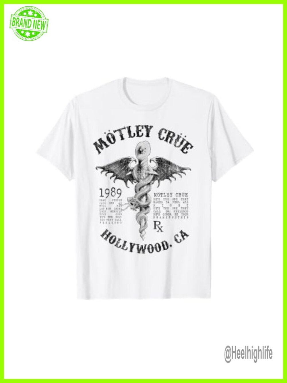 Motley Crue Feel Good Lyrics Graphic T-Shirt Crew Neck